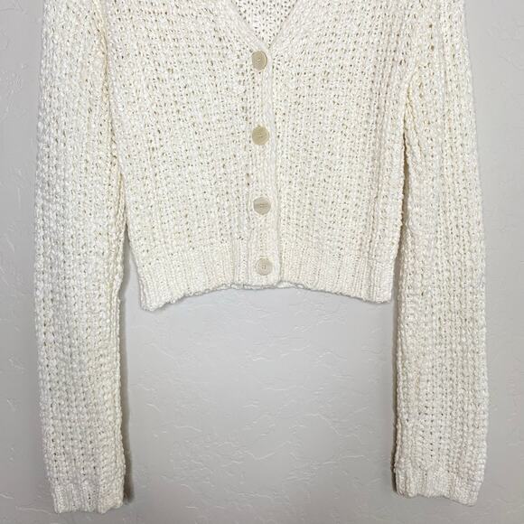 Theory White Cotton Nylon Ribbed Button Up Cardigan Size Medium - Picture 3 of 9